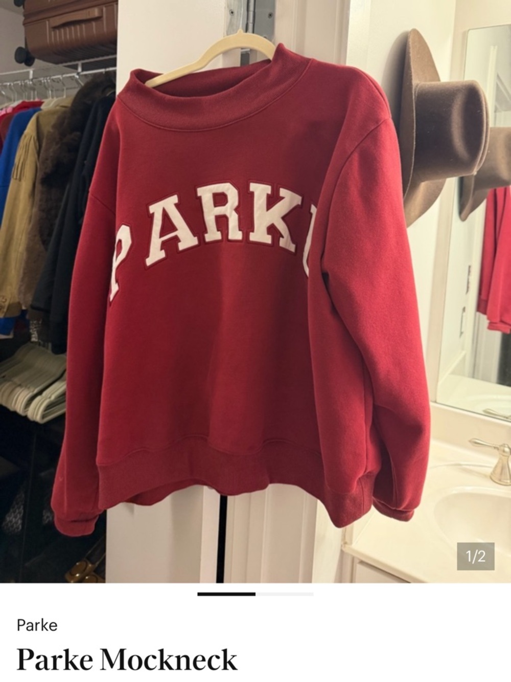 SET Active White Mockneck Sweatshirt with Red Lettering